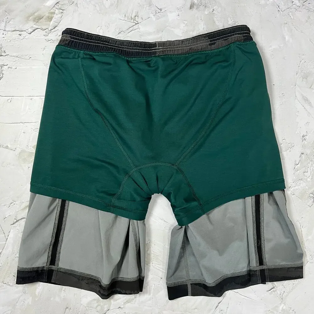 Lululemon Run Response 9 Shorts Mens M Gray Blue Camo Lined Running FLAW